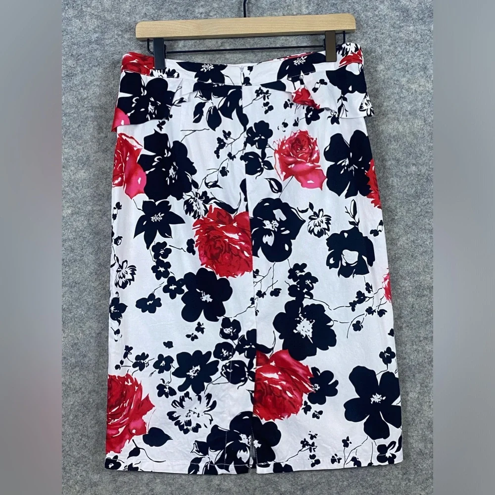 Grace Karin Pencil Skirt‎ Size Large Red Black White Floral Rose Ruffle Detail